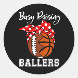 Drukke Raising Byllers Fun Footbyll Bysketbyll Mom Ronde Sticker