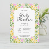 Drukke Spring Daffodil gooide Floral Baby shower Kaart (Staand voorkant)