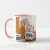 drukke stadsstraat met bussen en gebouwen mok (Links)