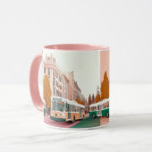 drukke stadsstraat met bussen en gebouwen mok (Voorkant links)