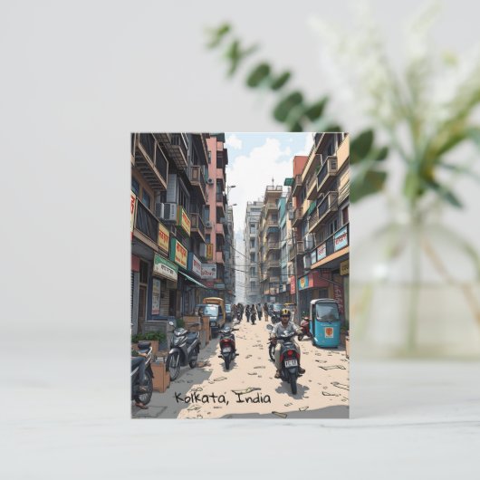Drukke straat van het centrum van Kolkata, India Briefkaart (Staand voorkant)