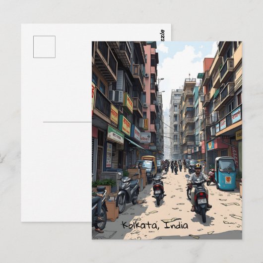 Drukke straat van het centrum van Kolkata, India Briefkaart (Voorkant / Achterkant)