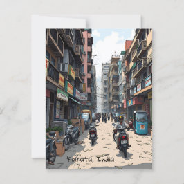 Drukke straat van het centrum van Kolkata, India Briefkaart