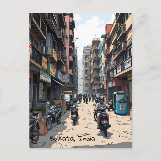 Drukke straat van het centrum van Kolkata, India Briefkaart (Voorkant)