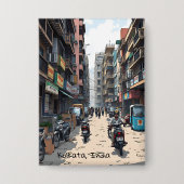 Drukke straat van het centrum van Kolkata, India Button (Voorkant)