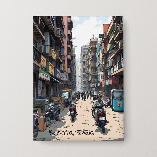 Drukke straat van het centrum van Kolkata, India Button (Voorkant)