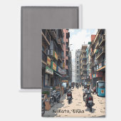 Drukke straat van het centrum van Kolkata, India Magneet (Voorkant / Achterkant)