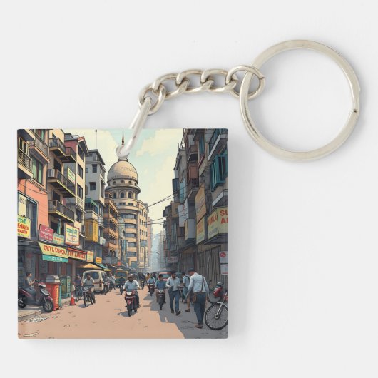 Drukke straat van het centrum van Kolkata, India Sleutelhanger (Achterkant)