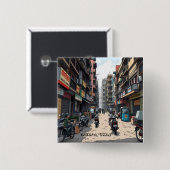 Drukke straat van het centrum van Kolkata, India Vierkante Button 5,1 Cm (Voorkant /achterkant)