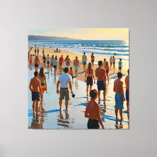 Drukke strandwandeling canvas afdruk