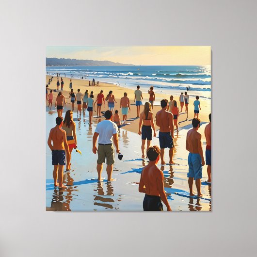 Drukke strandwandeling canvas afdruk (Voorkant)