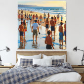 Drukke strandwandeling canvas afdruk (Insitu (Slaapkamer))
