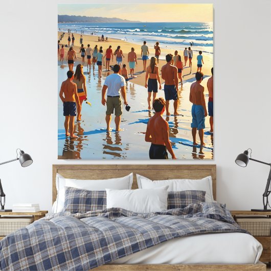 Drukke strandwandeling canvas afdruk (Insitu (Slaapkamer))