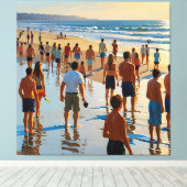 Drukke strandwandeling canvas afdruk (Insitu (Houten vloer))