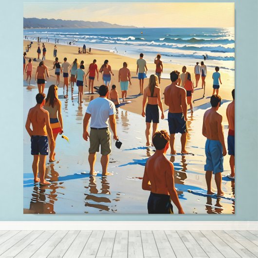 Drukke strandwandeling canvas afdruk (Insitu (Houten vloer))