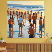Drukke strandwandeling canvas afdruk (Insitu (Woonkamer))