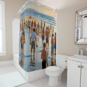 Drukke strandwandeling douchegordijn (In situ)