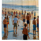 Drukke strandwandeling douchegordijn (Voorkant)