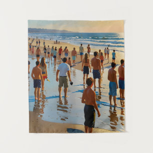 Drukke strandwandeling wandkleed