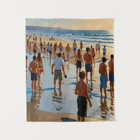 Drukke strandwandeling wandkleed (Voorkant)
