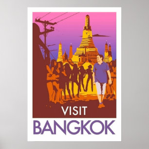 Drukke straten van Bangkok,meisjes, toerisme, vint Poster