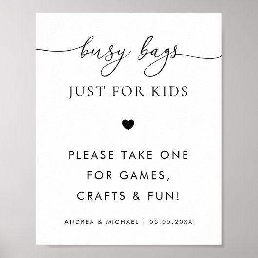 Drukke Tassen voor Kinderen Hart Script Trouwbord Poster (Voorkant)