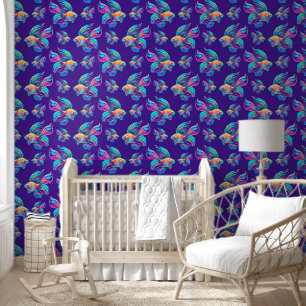 Drukke vissen diep blauw behang