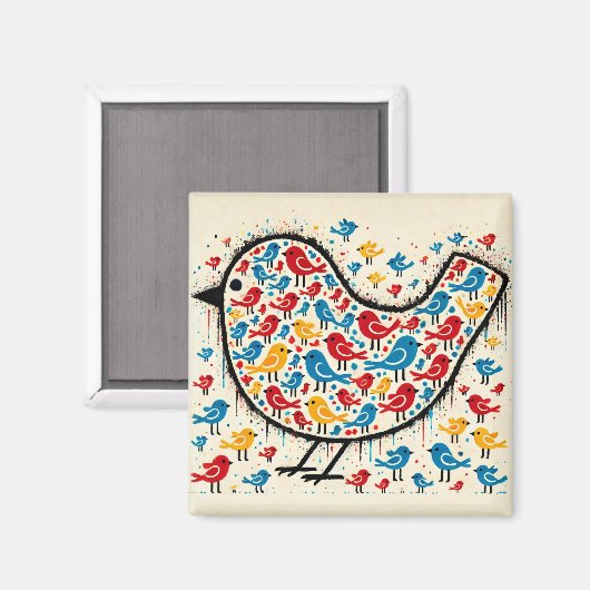 Drukke vogels koelkastmagneet magneet (Voorkant / Achterkant)