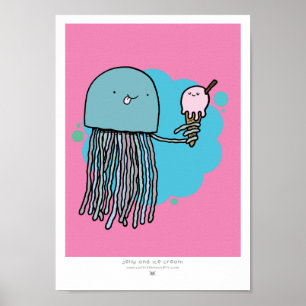 Drukken van kwallen en ijs, A4 (PINK ACHTERGROND) Poster
