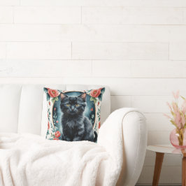Drukknop Print Vintage Chaton Black en Pivoines Kussen