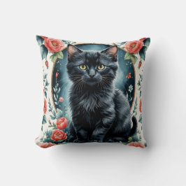 Drukknop Print Vintage Chaton Black en Pivoines Kussen
