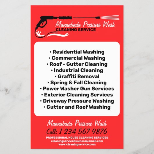 Drukreiniging Power Washing Professional rood Flyer (Voorkant)