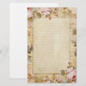  drukroze bloemen en muziek briefpapier (Voorkant / Achterkant)