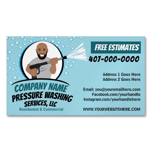 Drukstroom wassen en reinigen  magnetisch visitekaartje (Voorkant)