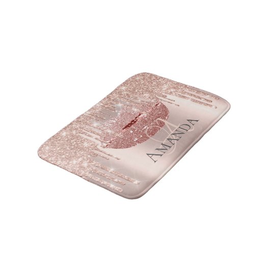 Drukt Roos Roze Blush Glitter Name Monogram Makeup Badmat (Gekanteld)