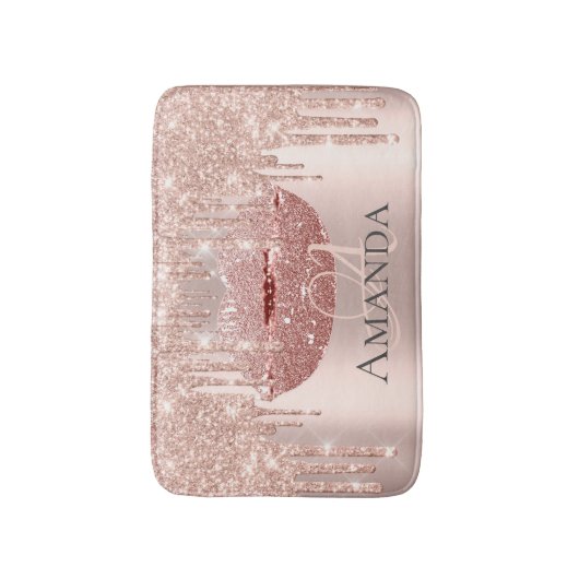 Drukt Roos Roze Blush Glitter Name Monogram Makeup Badmat (Voorkant Verticaal)