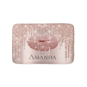 Drukt Roos Roze Blush Glitter Name Monogram Makeup Badmat