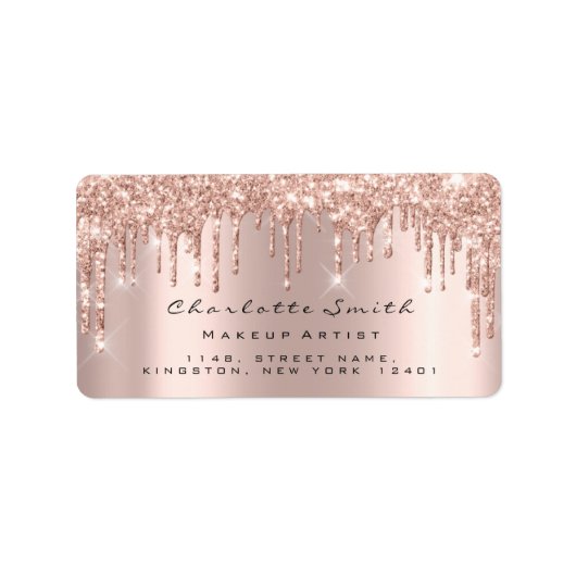 Drukt RSVP Roze Rose Gold Sparkly Glitter Makeup Etiket (Voorkant)