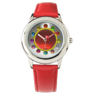 DRUKTE 3D RODE RUBY EN KLORFUL GEMSTONES HORLOGE