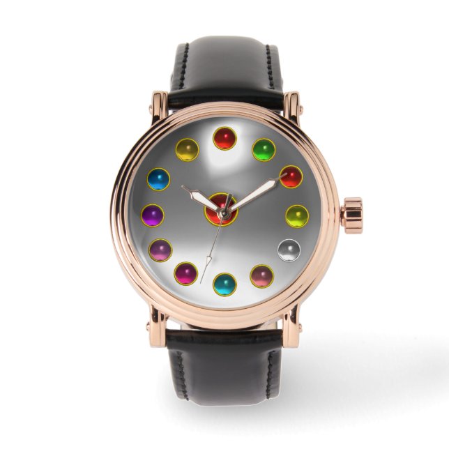 DRUKTE 3D RODE RUBY EN KLORFUL GEMSTONES HORLOGE (Voorkant)