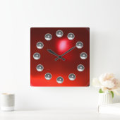 DRUKTE 3D RODE RUBY- EN WITTE GEMSTONEN VIERKANTE KLOK (Huis)