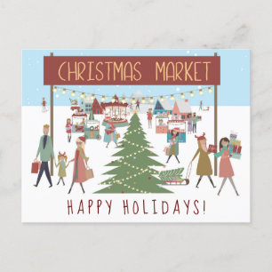 Drukte en hectiek van een kerstmarkt scène feestdagenkaart