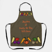 Drukte in de keuken, groenten, jouw naam schort (Voorkant)