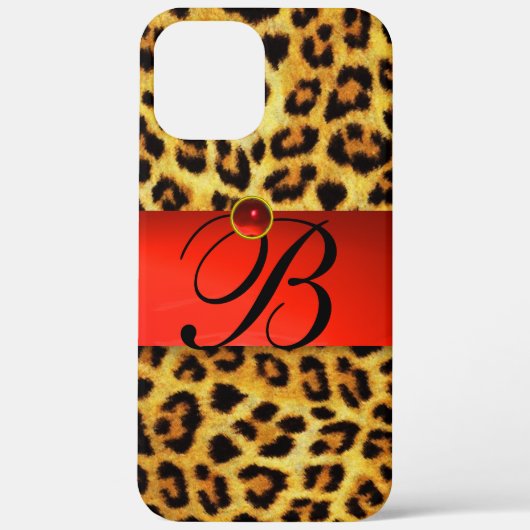 DRUKTE LEOPARD FUR RED RUBY GEMSTONE MONOGRAM, Case-Mate iPhone CASE (Achterkant)