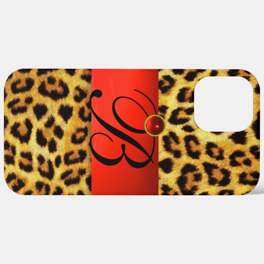 DRUKTE LEOPARD FUR RED RUBY GEMSTONE MONOGRAM, Case-Mate iPhone CASE (Achterkant (horizontaal))