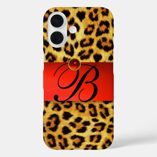 DRUKTE LEOPARD FUR RED RUBY GEMSTONE MONOGRAM, Case-Mate iPhone CASE (Achterkant)