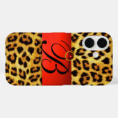DRUKTE LEOPARD FUR RED RUBY GEMSTONE MONOGRAM, Case-Mate iPhone CASE (Achterkant (horizontaal))