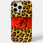 DRUKTE LEOPARD FUR RED RUBY GEMSTONE MONOGRAM, Case-Mate iPhone CASE (Achterkant)