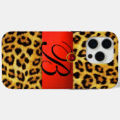DRUKTE LEOPARD FUR RED RUBY GEMSTONE MONOGRAM, Case-Mate iPhone CASE (Achterkant (horizontaal))