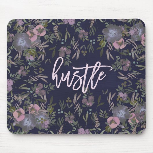 drukte | Navy Blue met moderne rokerige bloemen Muismat (Voorkant)